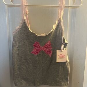 PINK Victoria's Secret Grey Tank with Pink Bow and Lace Straps